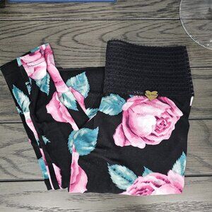 Cute Booty Lounge Pink Rose Print Scrunch Leggings High Waist XS